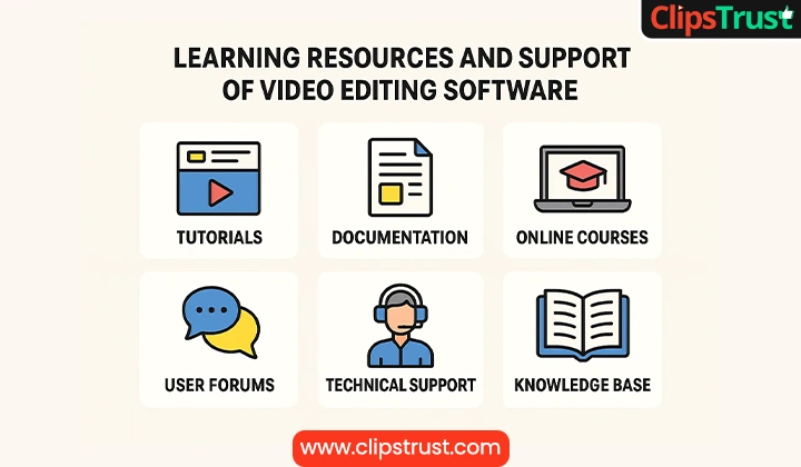 What are the Learning Resources and Support of Video Editing Software
